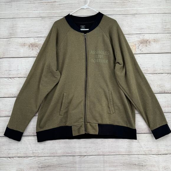 A$$holes Live Forever Full Zip Crewneck Sweatshirt Men's 3XL Green Black - Picture 1 of 8